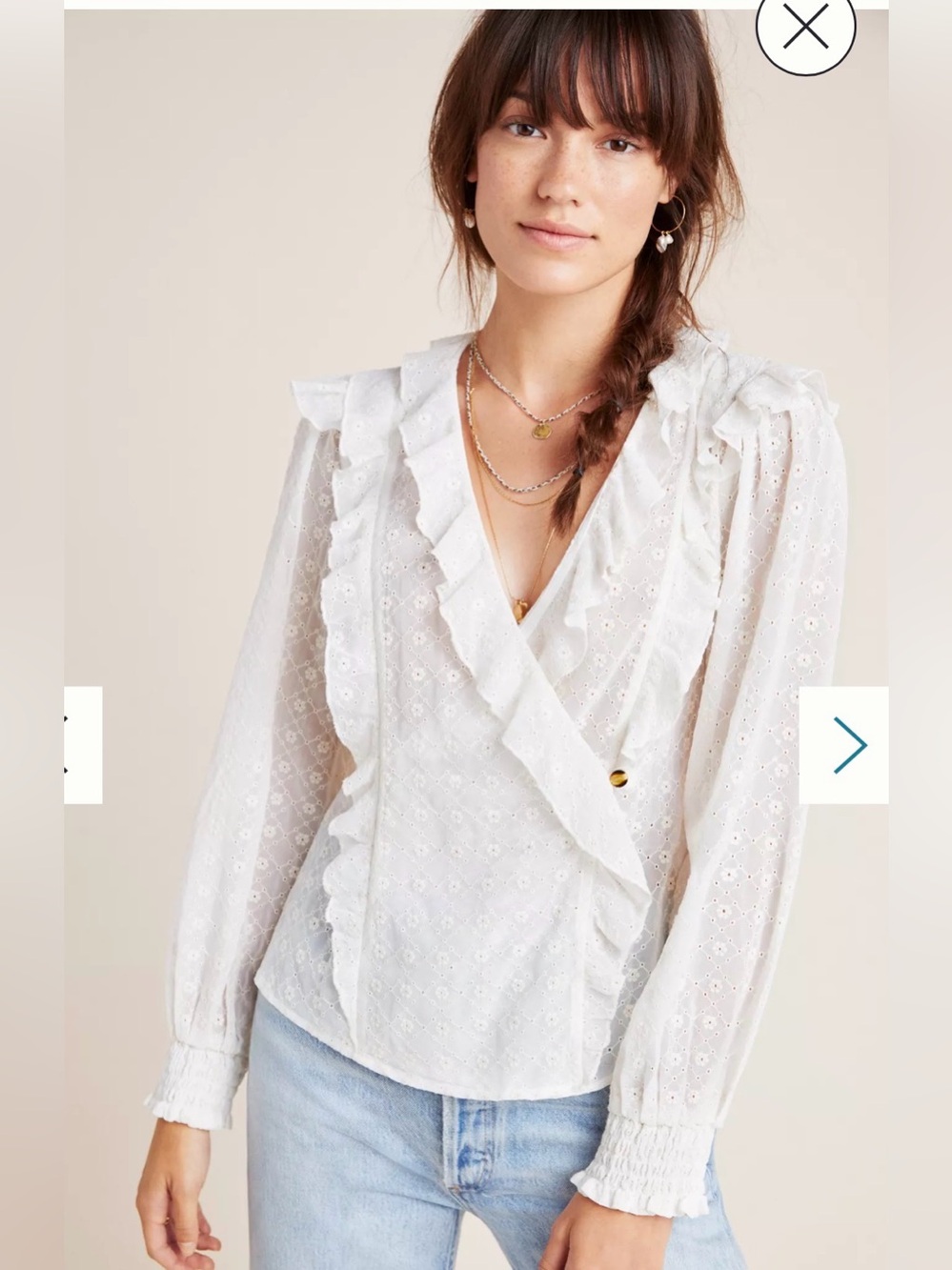 Maeve Anthropologie Laila plaid ruffle blouse semi sheer Sz 18W  white